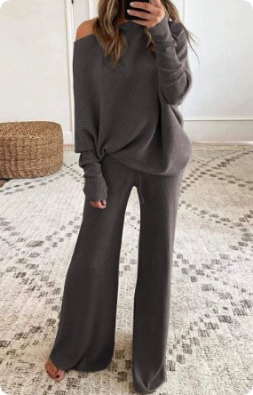 Solid One Shoulder Knit Suit