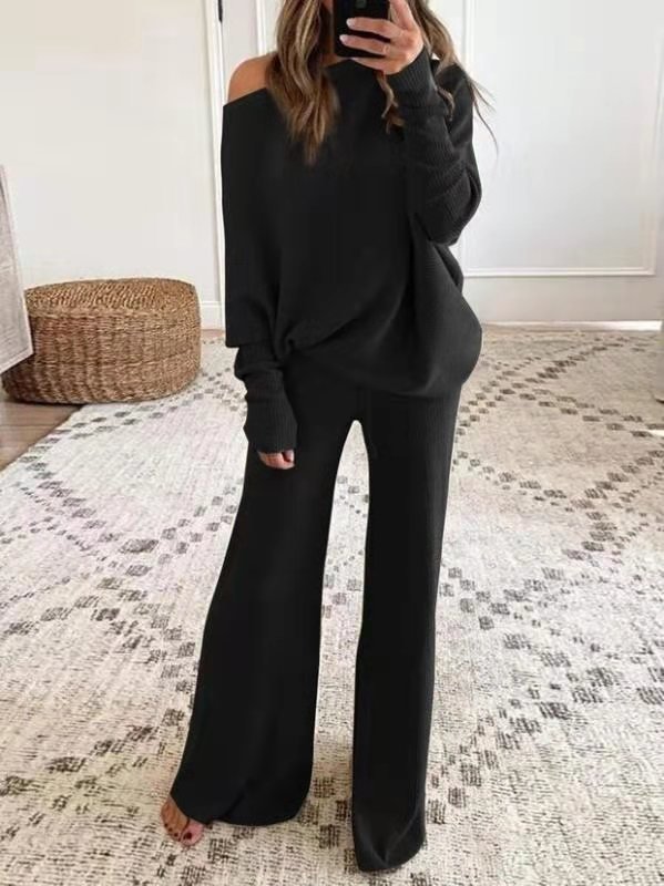 Solid One Shoulder Knit Suit