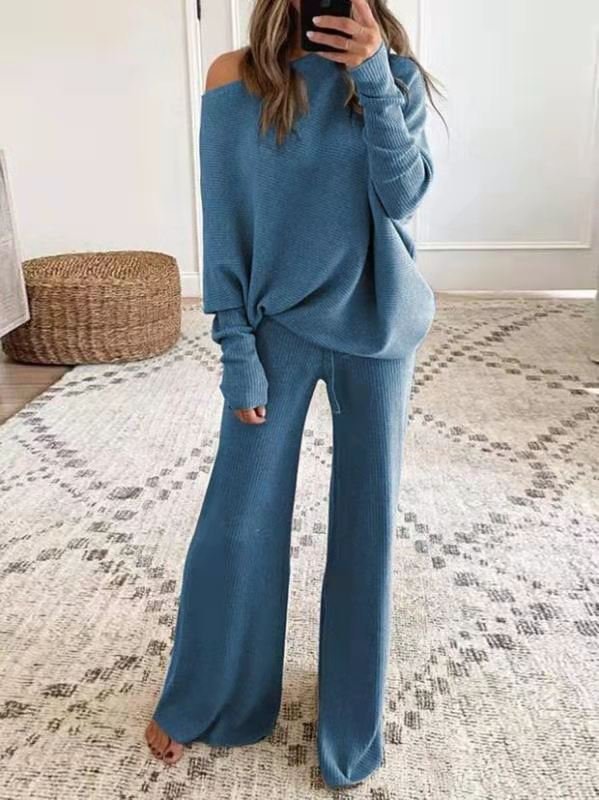 Solid One Shoulder Knit Suit