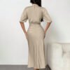 Mock Neck Ruched Midi Dress