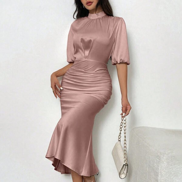 Mock Neck Ruched Midi Dress