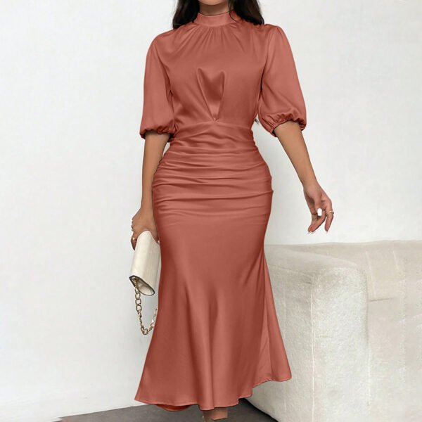 Mock Neck Ruched Midi Dress