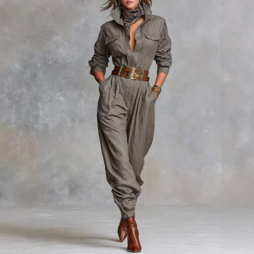 Long-sleeved Lapel Jumpsuit
