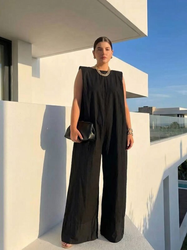 Solid Color Wide-leg Jumpsuit