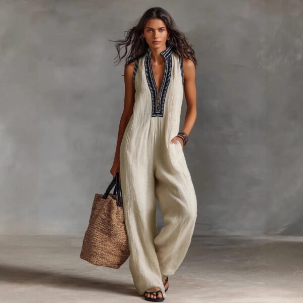 Simple Linen-blend Jumpsuit