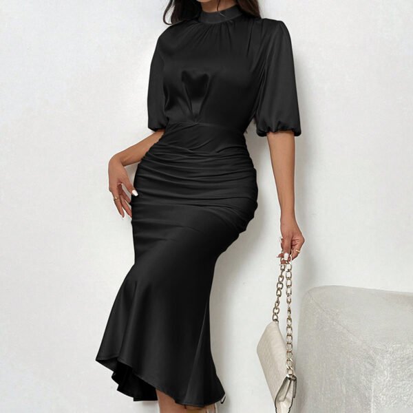 Mock Neck Ruched Midi Dress