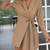 Solid Color Pleated Suit Coat Dress Solid Color Pleated Suit Coat Dress